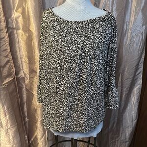 Michael Kors Black and White 3/4 Sleeve Relaxed Blouse